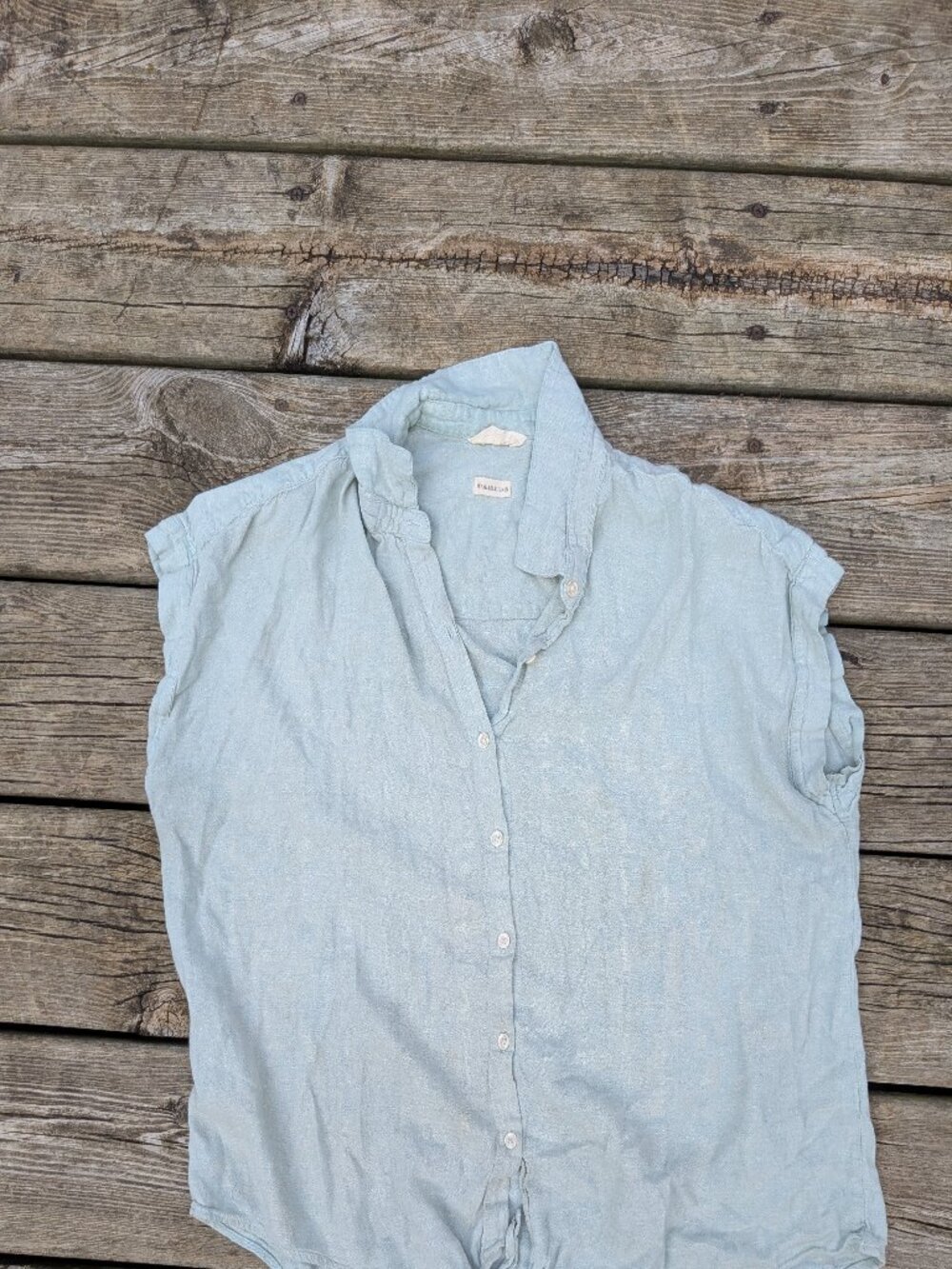 Weatherproof Vintage Linen Blue Women's Button Top